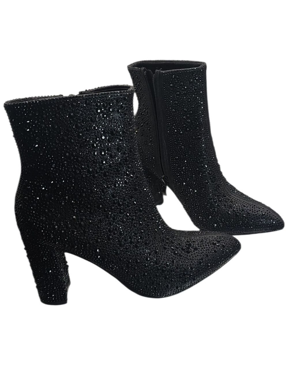 Top Moda Black Rhinestone Booties 6.5 NWT Concert Glam Block Heel